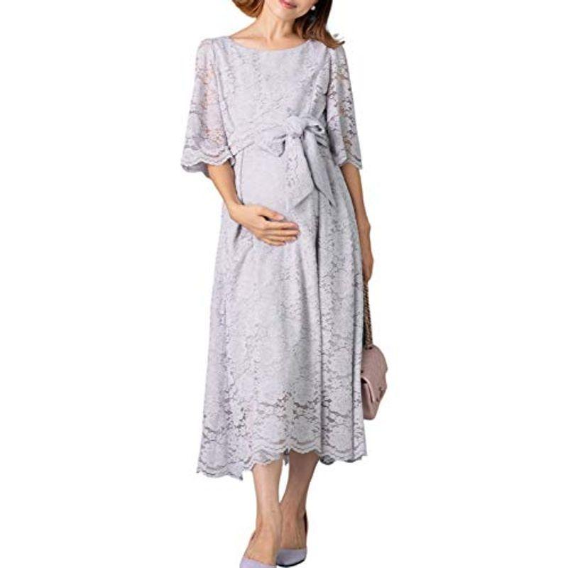 ネット販促品 Sweet Mommy マタニティワンピース 授乳服 総レース ロングドレス フォーマル 結婚式 グレー L 人気直売 Ssl Daikyogo Or Jp