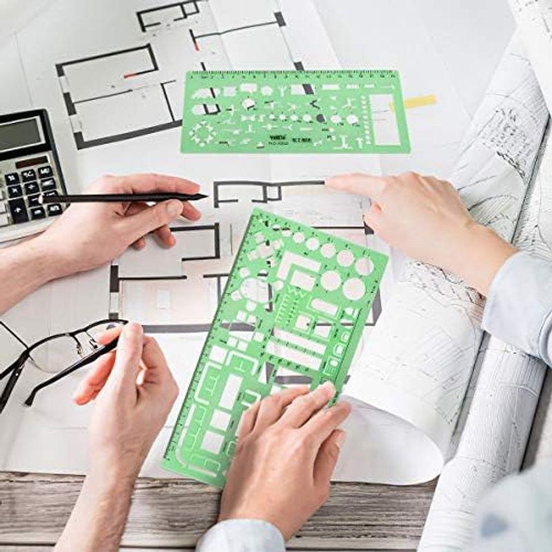 UCEC テンプレート 定規 円定規 四角 楕円 三角 多形 製図用 一般総合定規 透明 4枚入り 収納袋付き｜slow-lifes｜18