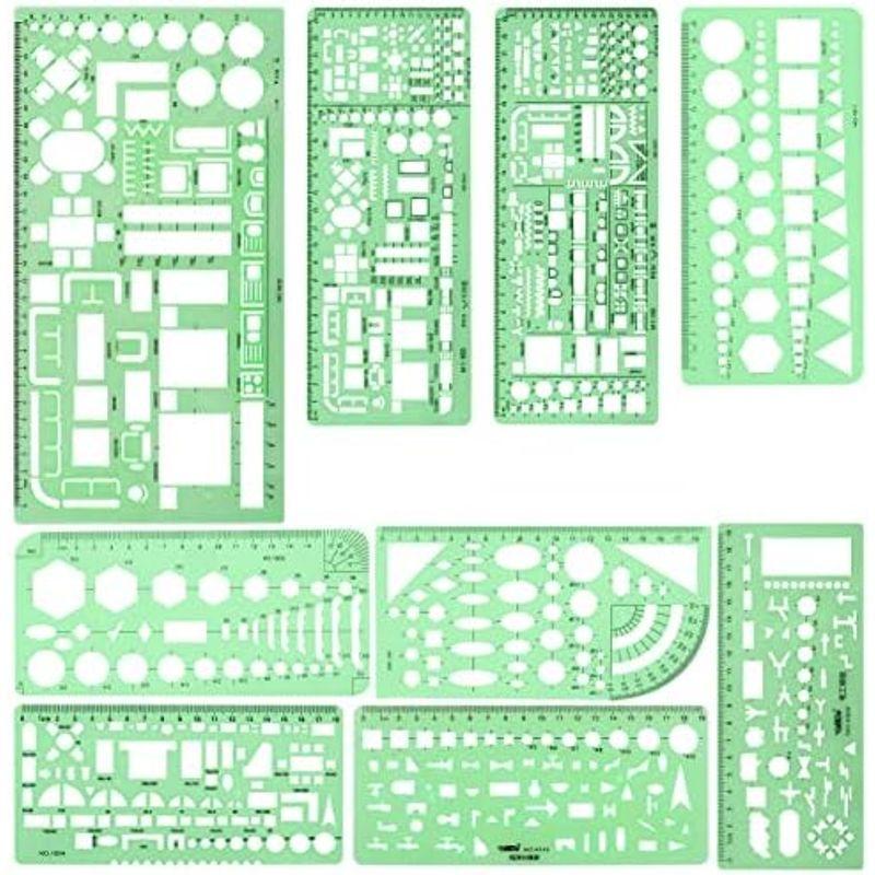 UCEC テンプレート 定規 円定規 四角 楕円 三角 多形 製図用 一般総合定規 透明 4枚入り 収納袋付き｜slow-lifes｜04
