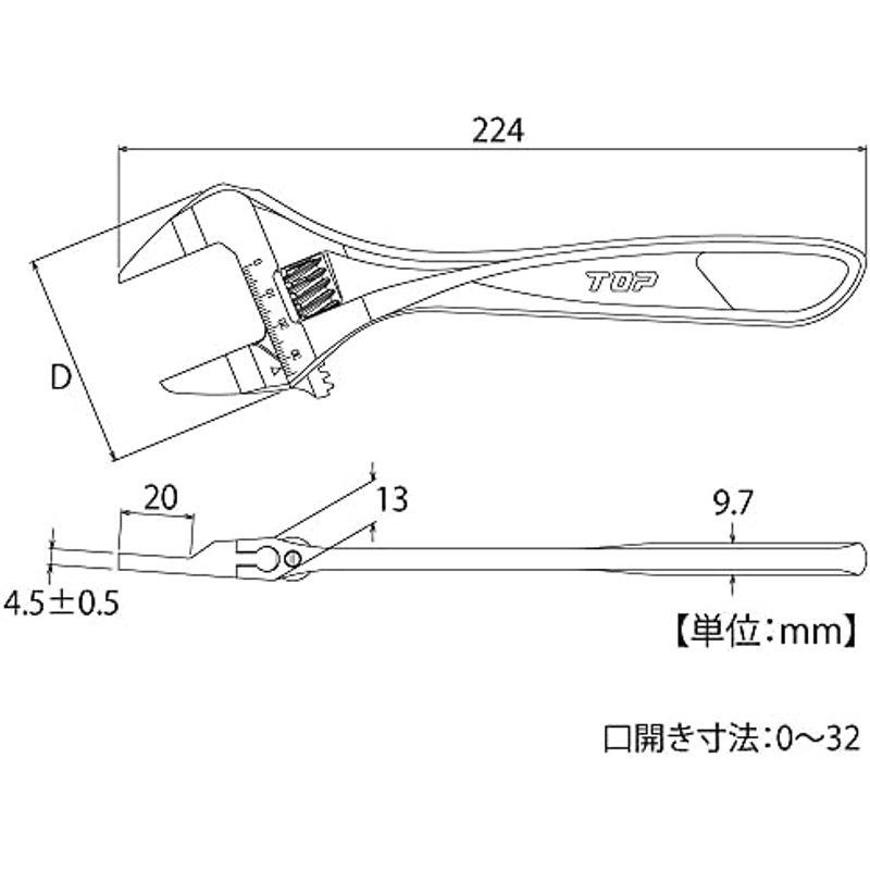 トップ工業 (TOP) ハイパーモンキZERO ガタ無しワイドモンキーレンチ 口開き0~32mm ガタ無しウォーム 目盛付き HM-32 燕｜slow-lifes｜17