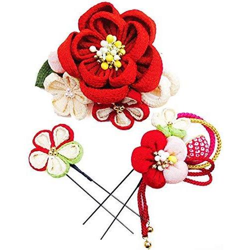 送料無料 髪飾り3点セット 赤色 Kk 007 かんざし コーム 成人式 振袖 卒業式 浴衣 花 フラワー ヘアーアクセサリー 縮緬 高質で安価 Zoetalentsolutions Com
