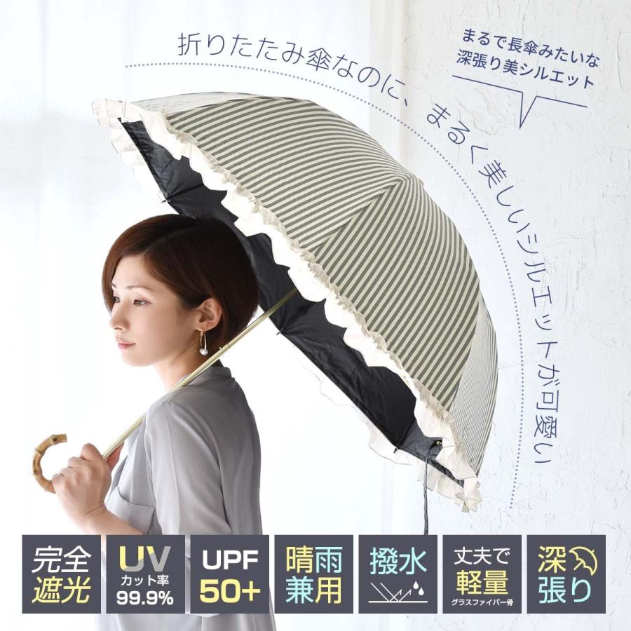 日傘 折りたたみ フリル 完全遮光 晴雨兼用 軽量 折り畳み 撥水 バンブー 遮光率100 遮熱 涼しい かわいい ゴルフ おしゃれ 傘 大人 黒 Uvカット Kam Umb0004 スロウ ファイン 通販 Yahoo ショッピング