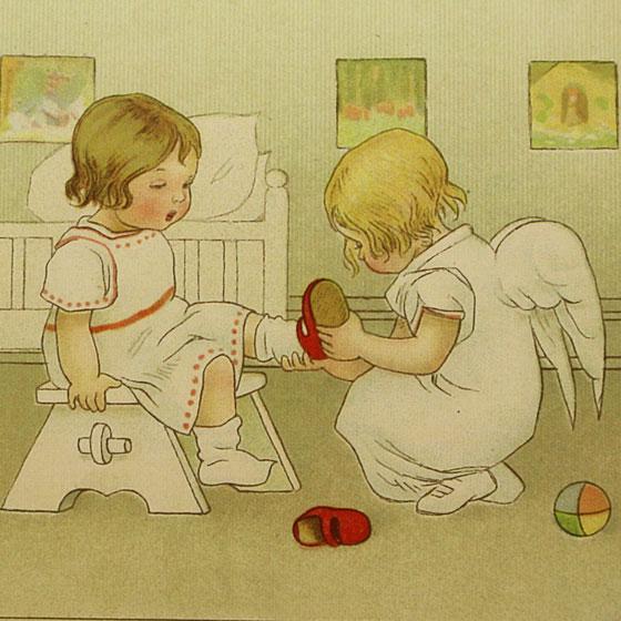 ドイツ製 ポストカード 赤い靴を履いてお出かけ ハガキ 絵葉書