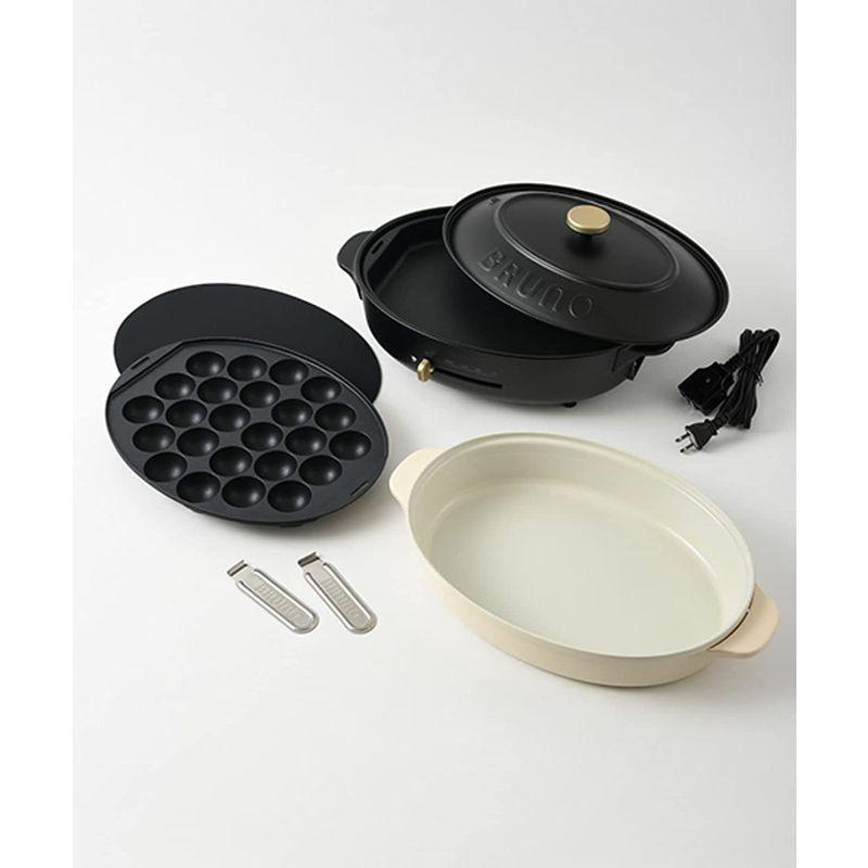 BRUNO ブルーノ オーバルホットプレート 本体 プレート3種 (たこ焼き 深鍋 平面) ブラック 黒 おしゃれ かわいい これ1台 一台 オーバルホットプレート 深鍋 サイズ たこ焼きプレート