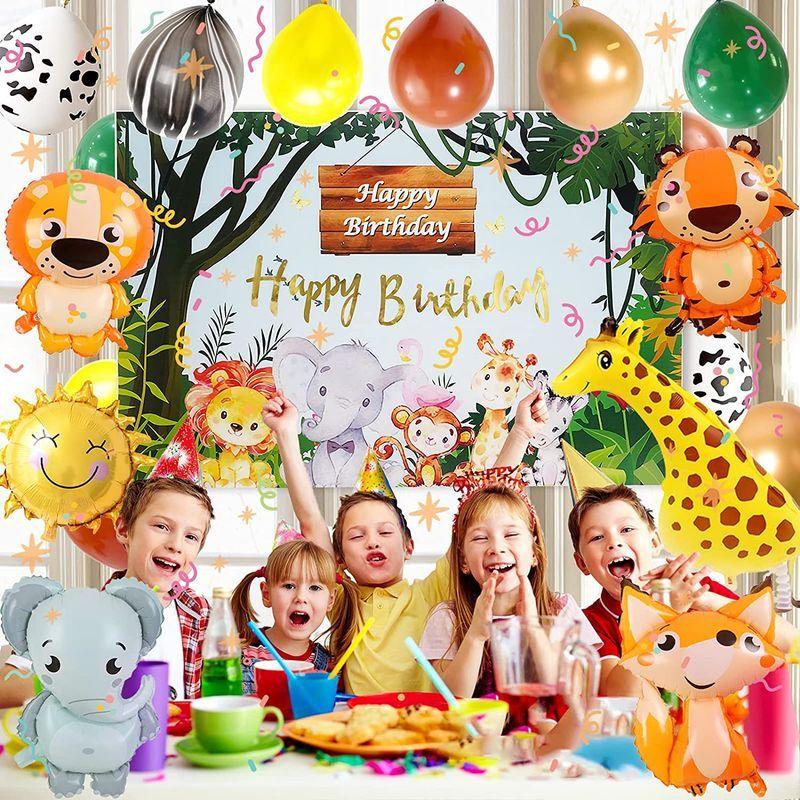 子供の動物の誕生日パーティーの装飾ジャングルサファリお誕生日おめでとうバナー男の子の野生動物のバルーンジャングルのテーマ誕生日プレゼント 合 国内初の直営店