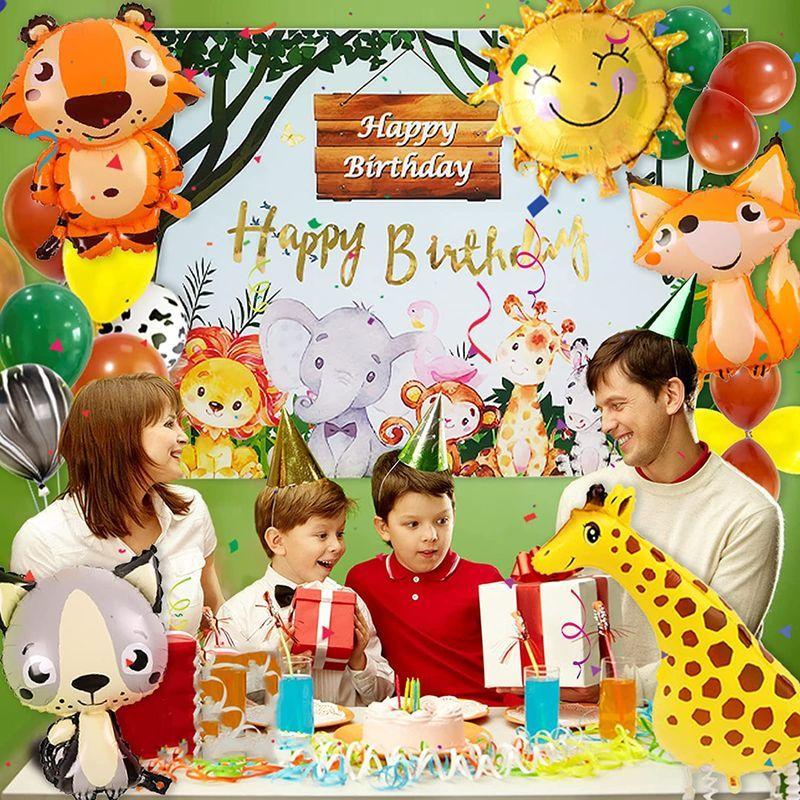 子供の動物の誕生日パーティーの装飾ジャングルサファリお誕生日おめでとうバナー男の子の野生動物のバルーンジャングルのテーマ誕生日プレゼント 合 国内初の直営店