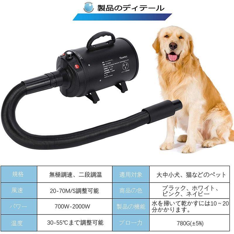 NEWTRY ペットドライヤー ペットヘアードライヤー ブロワー 無段階速度制御 送風機 3つのノズル付き 風速、温度調整可能 強いブロー力 強いブロー力