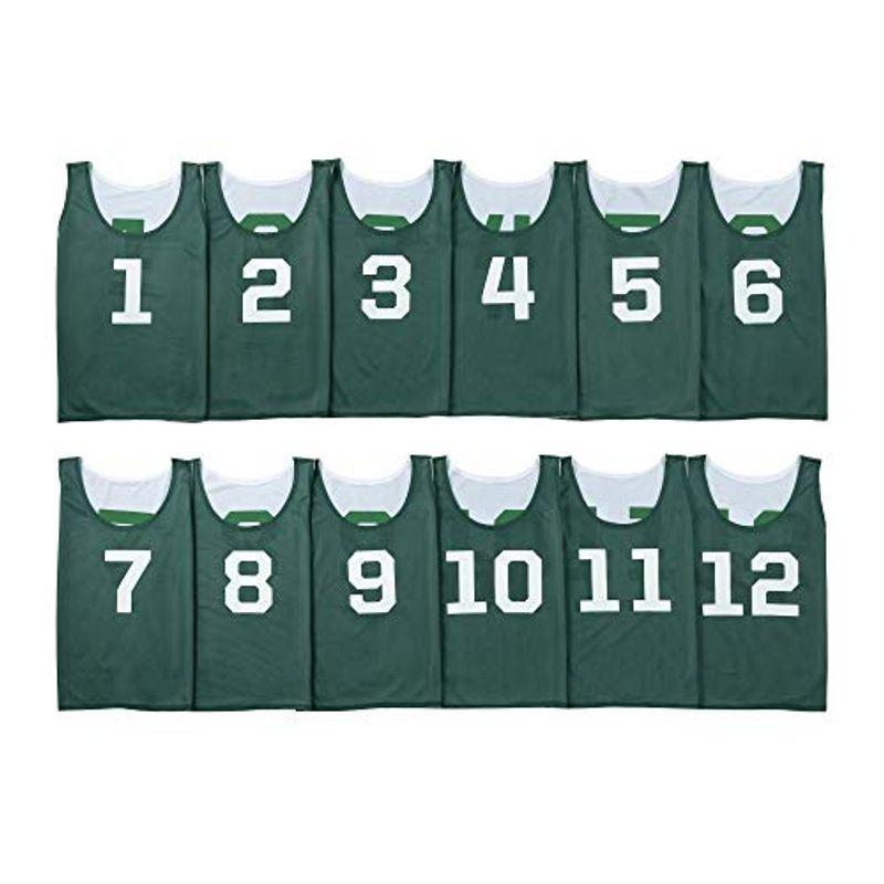ATHLETIC MART ビブス(リバーシブル)1?12番 裏表前後ろ番号あり 12枚セット収納メッシュランドリーバッグ付 緑グリー