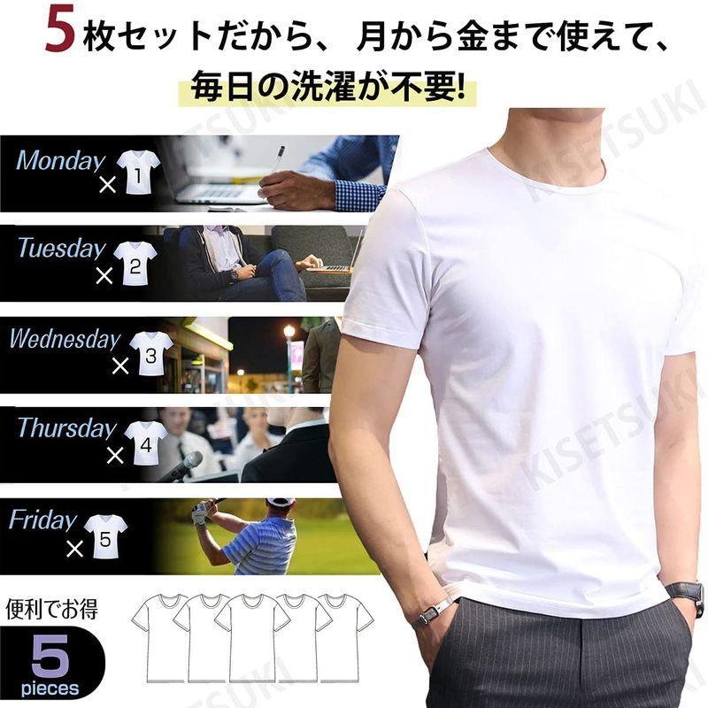 インナーシャツ メンズ 肌着 ５枚組 綿100 半袖 クルーネック Tシャツ 防菌防臭 白 黒 クセになる肌触り 無地 ホワイト 2x 国内配送