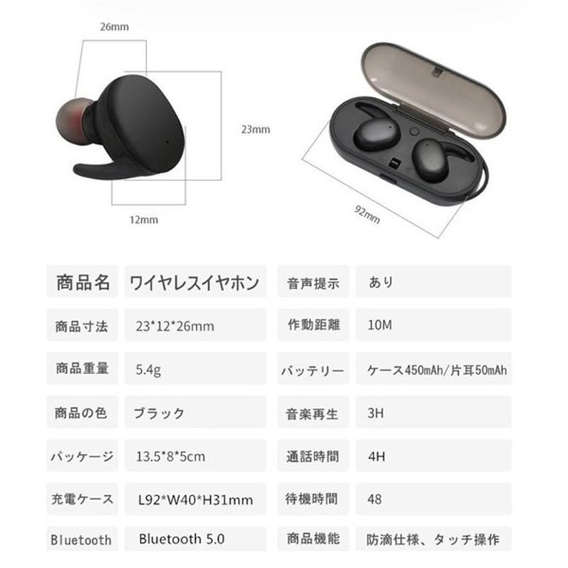 Bluetooth 5.0 ワイヤレスイヤホン ブルートゥースイヤホン HIFI高音質