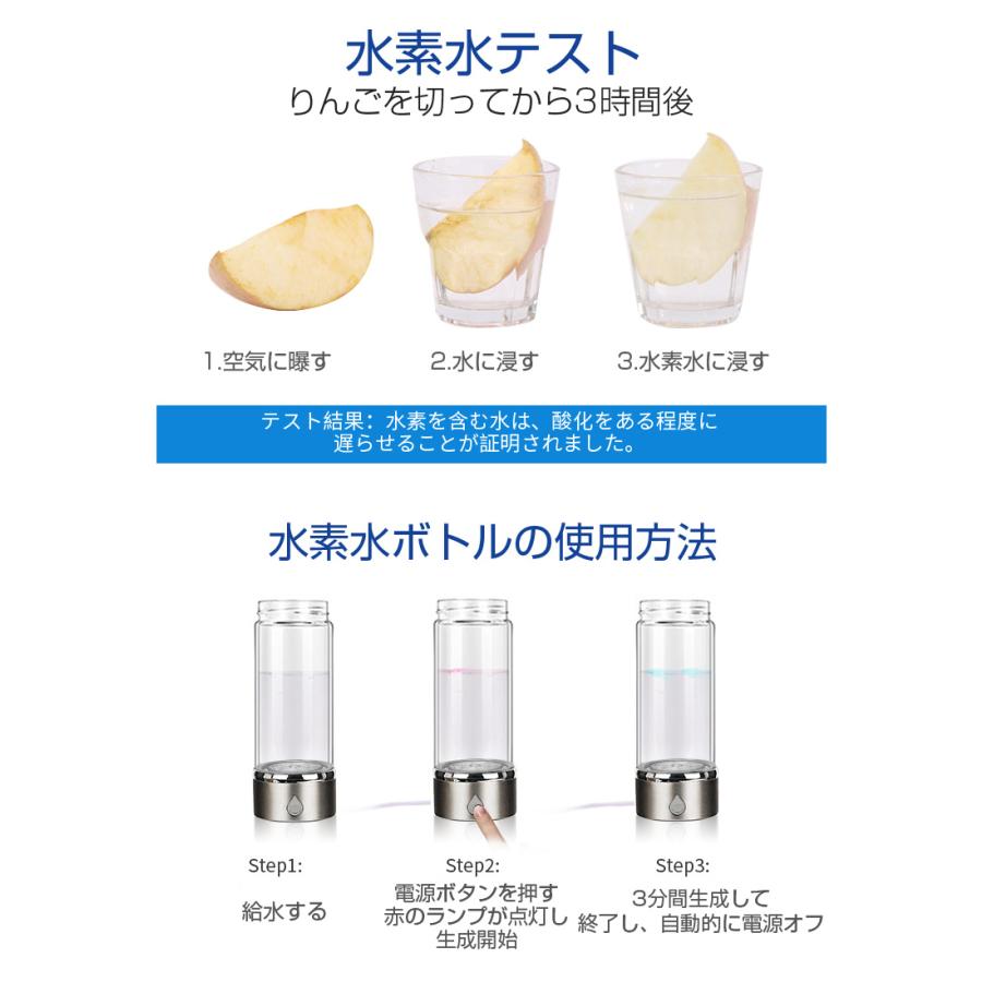 水素水生成器 水素水ボトル 420ml 3分生成 USB充電式 高濃度水素水