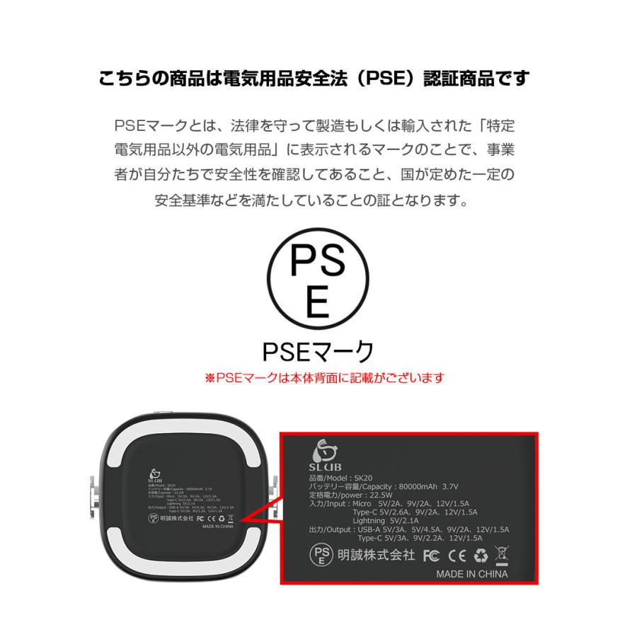 モバイルバッテリー 22.5Wパワーバンク 80000ｍAh大容量 急速充電 家庭用小型蓄電池 いざというときの電源確保！ 屋外パワーステーション ポータブル充電器｜slub-shop｜02