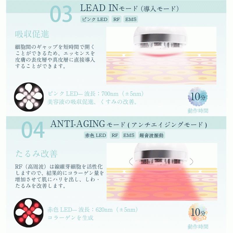 RF美顔器 高周波 ラジオ波 リフトアップ ほうれい線 ハリ ツヤ 引き締め EMS微電流搭載 LED光エステ 5つのモード ギフト プレゼント｜slub-shop｜09