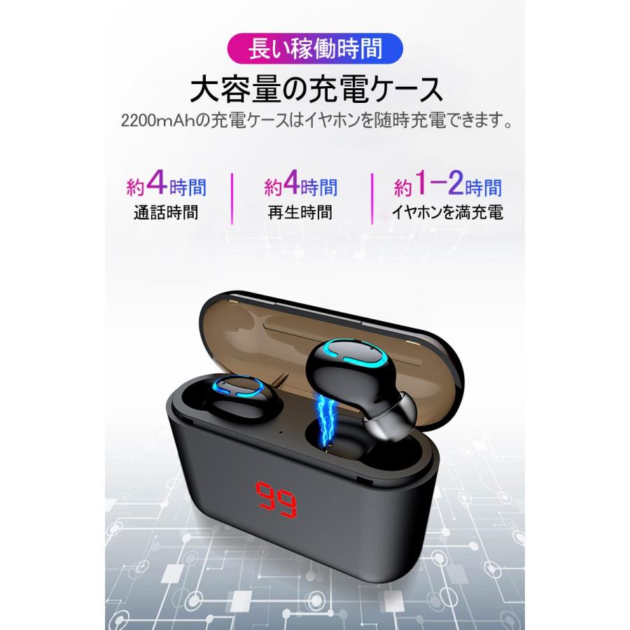 ワイヤレスイヤホン Bluetooth 5.0 ヘッドセット 自動ペアリング 両耳