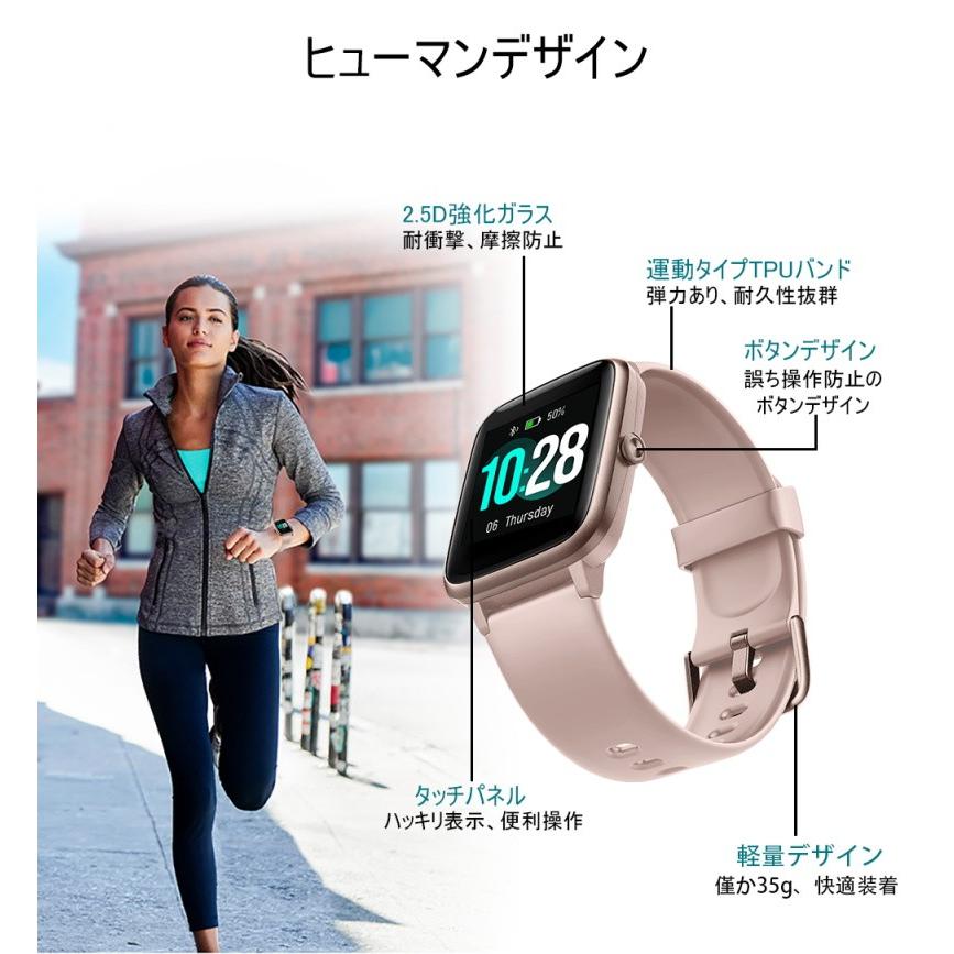 スマートウォッチ IP68防水 心拍/歩数計 1.3インチ 明るさ調整 