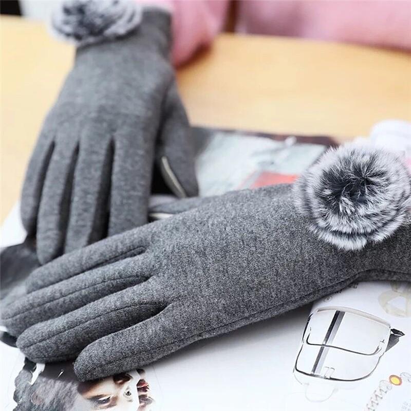 手袋 暖かい 女性 防寒手袋 ウサギの毛玉付き 弾力 タッチパネル対応