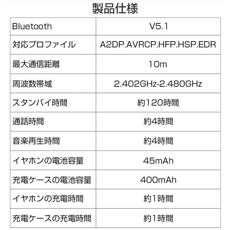 ワイヤレスイヤホン Bluetooth 5.1 最新ヘッドセット バージョンアップ ANC 防水防滴 Type-C 充電ケース付き 片耳4g HIFI高音質 クリア 瞬時接続 電池残量表示｜slub-shop｜21
