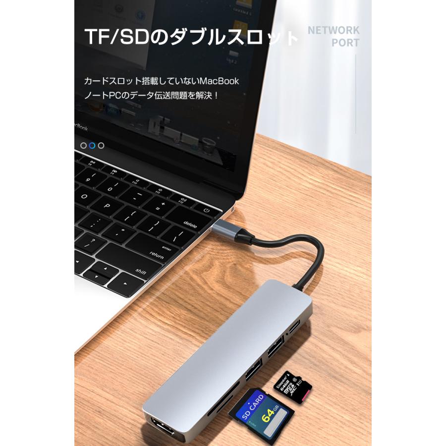 Type-C ドッキングステーション USB ハブ USB C ハブ 6ポート ６in１ PD充電対応 PD急速充電4K HDMI出力 USB3.0対応 2USBポート 高速データ伝送｜slub-shop｜03