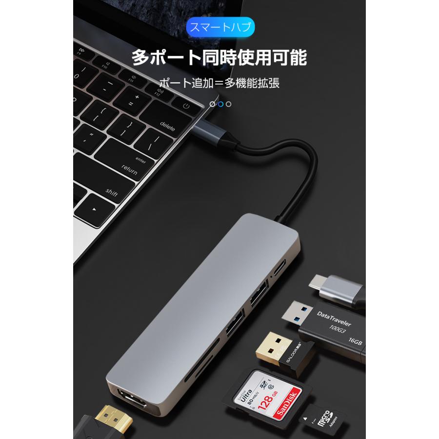 Type-C ドッキングステーション USB ハブ USB C ハブ 6ポート ６in１ PD充電対応 PD急速充電4K HDMI出力 USB3.0対応 2USBポート 高速データ伝送｜slub-shop｜05