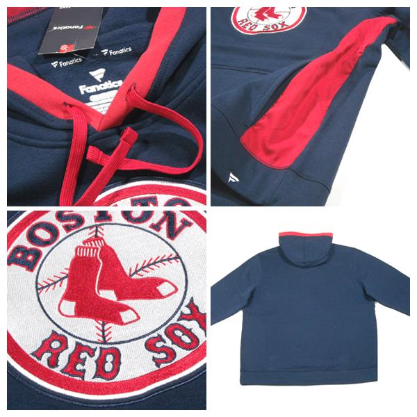 Fanatics【埋め尽くしのチームロゴ刺繍★サイドの布帛切替】MLB BOSTON RED SOX スウェット プルオーバー パーカー【ネイビー/レッド】新品 ファナティクス｜slyder｜02