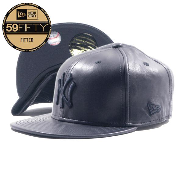 NEW ERA【本革★デッドストック★59FIFTY】MLB NEW YORK YANKEES レザー ベースボールキャップ【ネイビー 紺紺