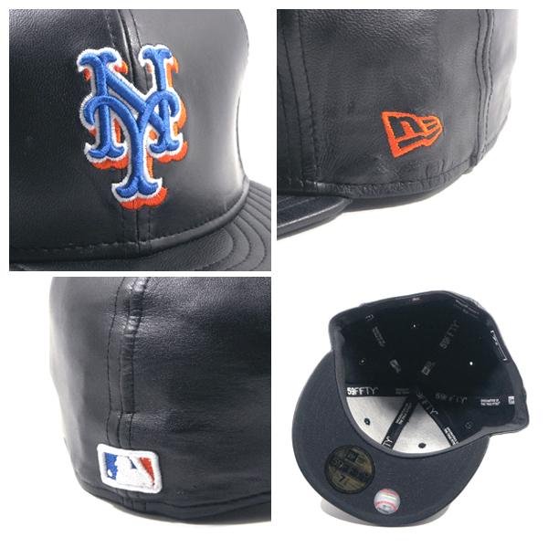 NEW ERA【本革★デッドストック★59FIFTY】MLB NEW YORK METS レザー ベースボールキャップ【ブラック 黒】新品 ニューエラ キャップ メンズ レディース｜slyder｜03