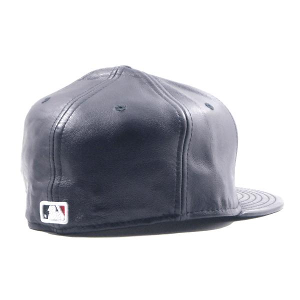 NEW ERA【本革★デッドストック★59FIFTY】MLB NEW YORK YANKEES レザー ベースボールキャップ【ネイビー 紺白】新品 ニューエラ キャップ メンズ｜slyder｜02