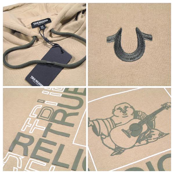 TRUE RELIGION【海外限定★発砲プリント★正面は蹄ロゴの刺繍】スウェット プルオーバー パーカー【サンドベージュ】新品 トゥルーレリジョン メンズ セレブ_2