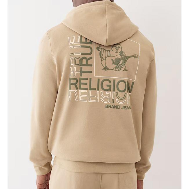 TRUE RELIGION【海外限定★発砲プリント★正面は蹄ロゴの刺繍】スウェット プルオーバー パーカー【サンドベージュ】新品 トゥルーレリジョン メンズ セレブ_3