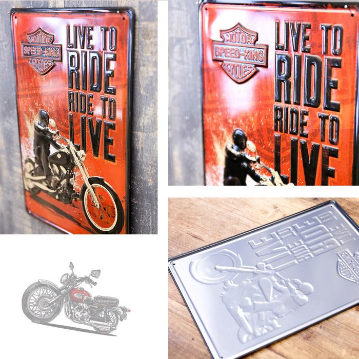 サインプレート ブリキ 看板 おしゃれ レトロ バイク RIDE TO LIVE