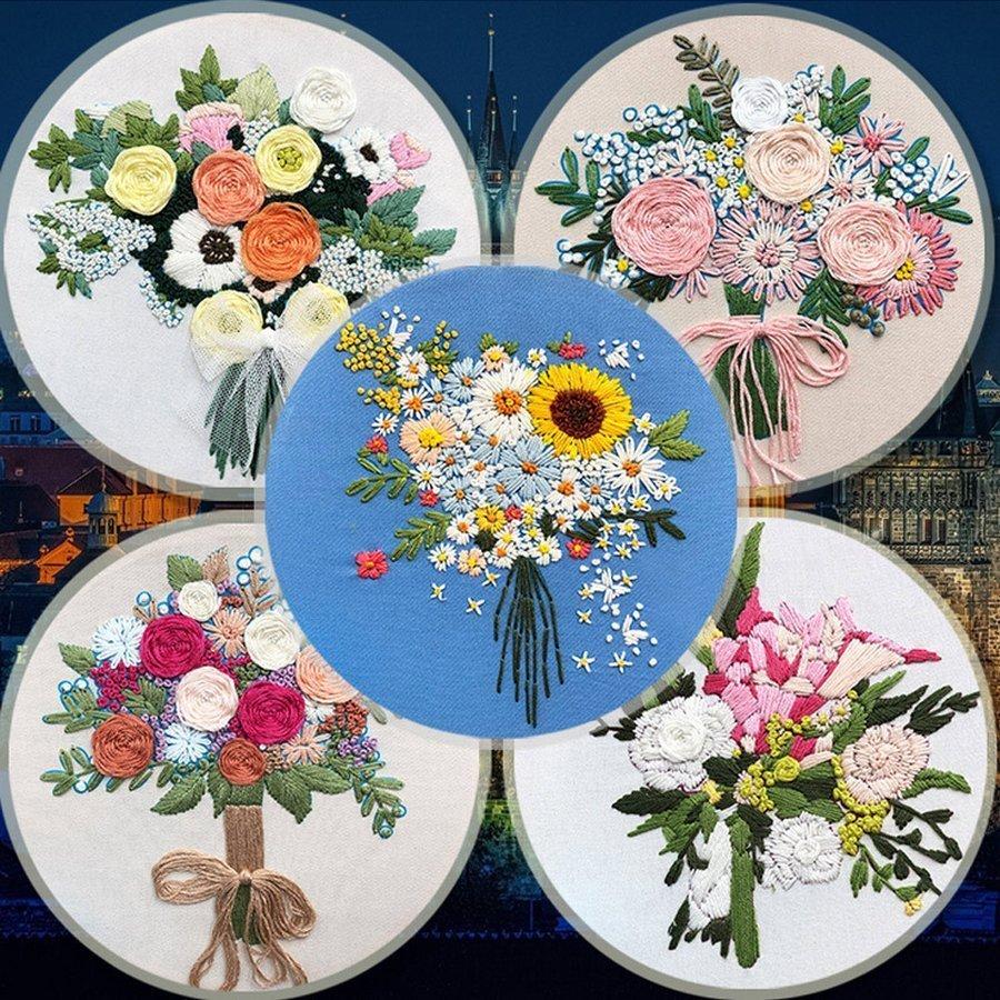クロスステッチキット 初心者 図案 刺繍キット アートパネル 花 フランス刺しゅう キット 初心者 簡単 立体な刺繍へ花柄 刺繍枠 刺繍 手芸キット :sscxy123:スマーゲン 通販 フラワー刺繍フレーム*102