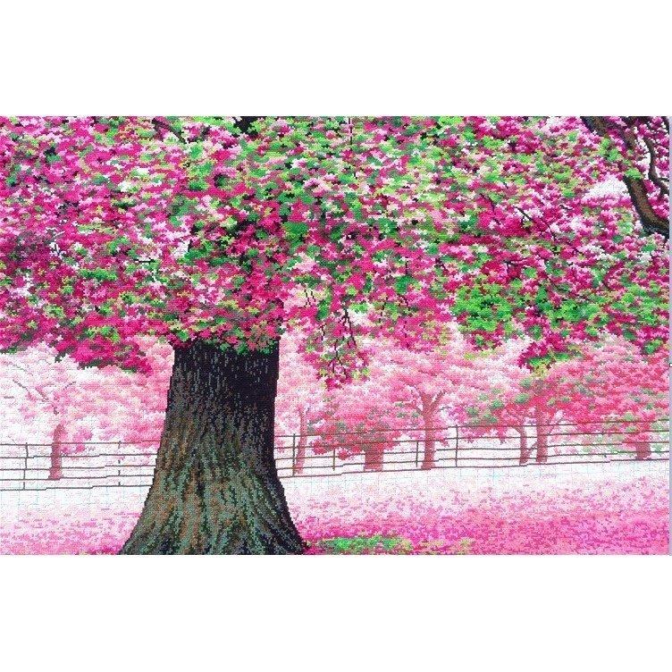 クロスステッチキット 初心者 図案 刺繍キット アートパネル 大樹 桜