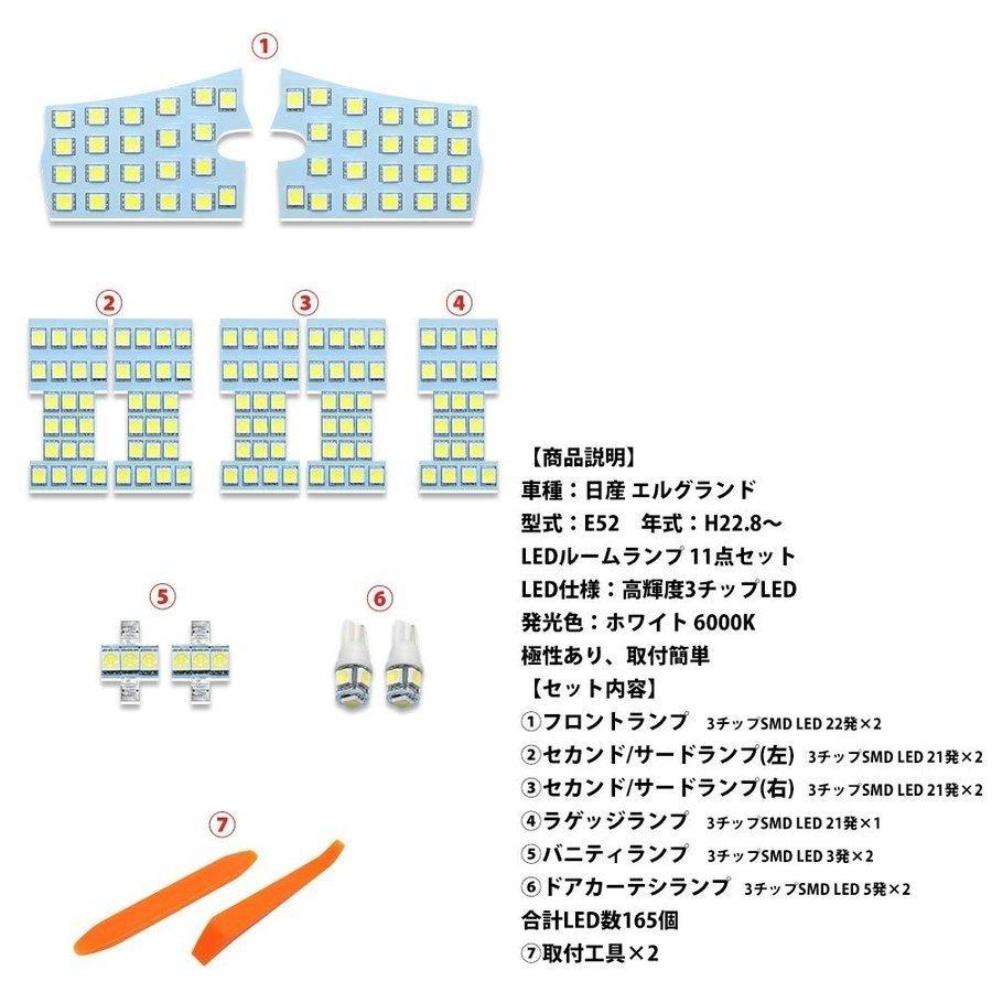 ニッサン エルグランド E52 led ルームランプ 専用設計 車 室内灯 3チップSMD搭載 カスタムパーツ NISSAN ELGRAND ホワイト 6000k 1年保証｜smagenshop｜08