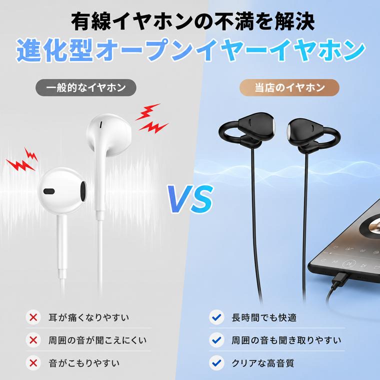 【1,780円→1,540円12時間限定】イヤホン 有線 タイプ c イヤーカフ Type-C 耳を塞がない bluetooth 充電不要  iPhone Hi-Fi高音質 iPad/Andr | L&Lスマホサービス | 05