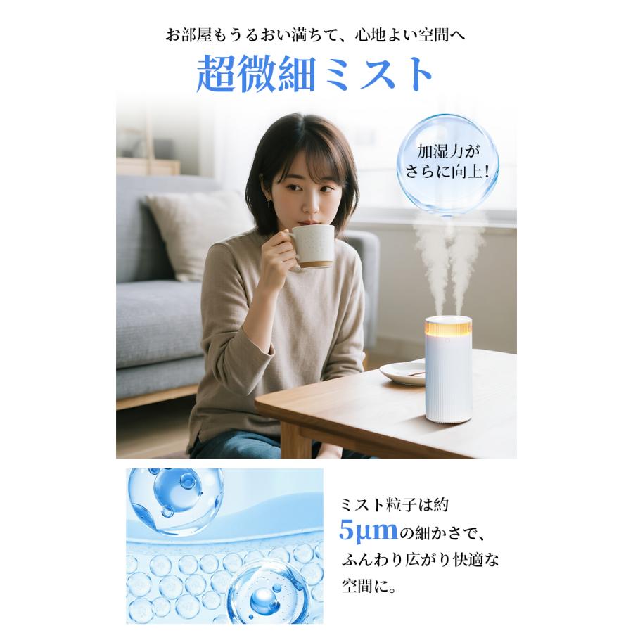 2026年 加湿器 卓上 二重除菌 1.2L 大容量 ダブル噴霧 16h稼働 3種類