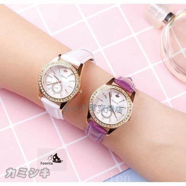 手数料安い 腕時計レディース時計かわいいおしゃれパステルラインストーンゴールド本革革ベルト防水軽量金属アレルギー高級感プレゼント22年 腕時計 カラー ブラック qhema Com