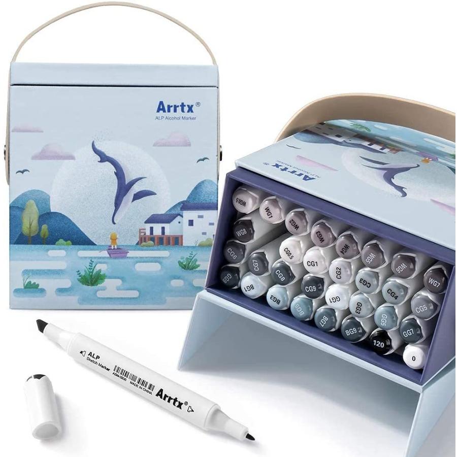 Arrtx Alp マーカーペン 32色 グレー 2種類のペン先 防水速乾 漫画 建築設計 工業デザイン 塗り絵 ラインドラフトカラーリング用 イラス クレヨン