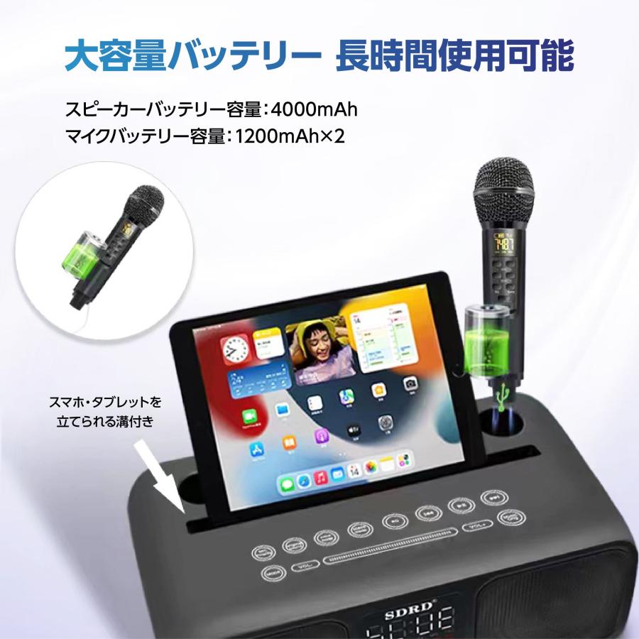 家庭用カラオケ マイク付2本き 高音質カラオケセット Bluetooth対応 USB おうち カラオケスピーカー 歌 練習 一人カラオケ デュエット｜smaly｜05