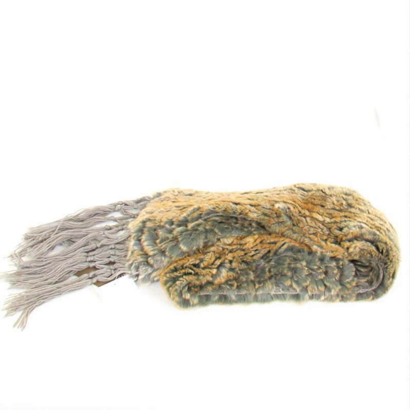 毛皮/レッキス ラビット ロングマフラー 編み込み デザイン