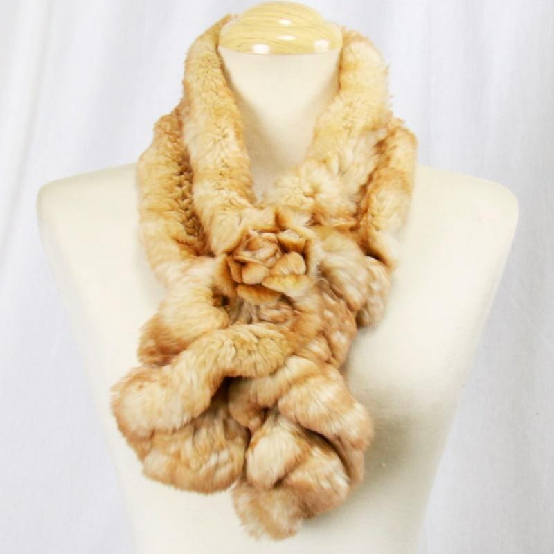 毛皮/ファー/レッキス / ラビット /マフラー  編み込みデザイン レッキスラビット コサージュ リアルファー『クリックポストのご選択で配送料無料』 | 