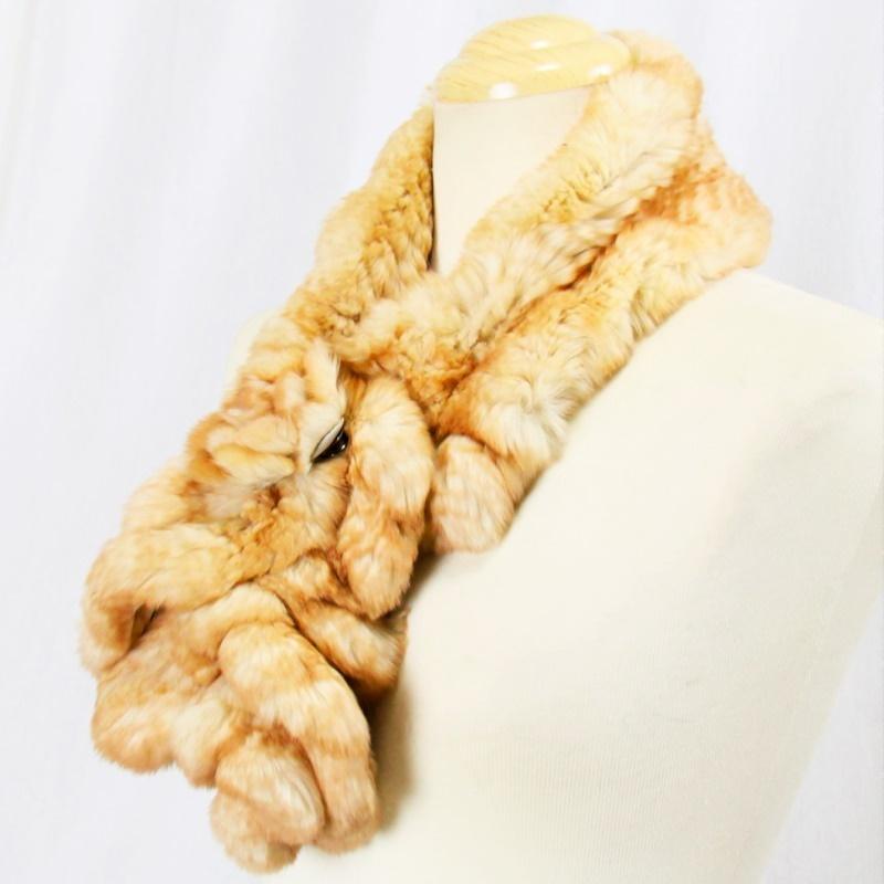 毛皮/ファー/レッキス / ラビット /マフラー  編み込みデザイン レッキスラビット コサージュ リアルファー『クリックポストのご選択で配送料無料』 |  | 01