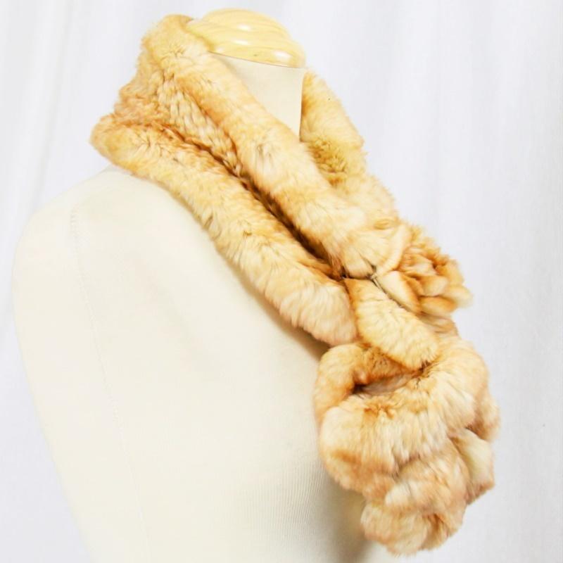 毛皮/ファー/レッキス / ラビット /マフラー  編み込みデザイン レッキスラビット コサージュ リアルファー『クリックポストのご選択で配送料無料』 |  | 02