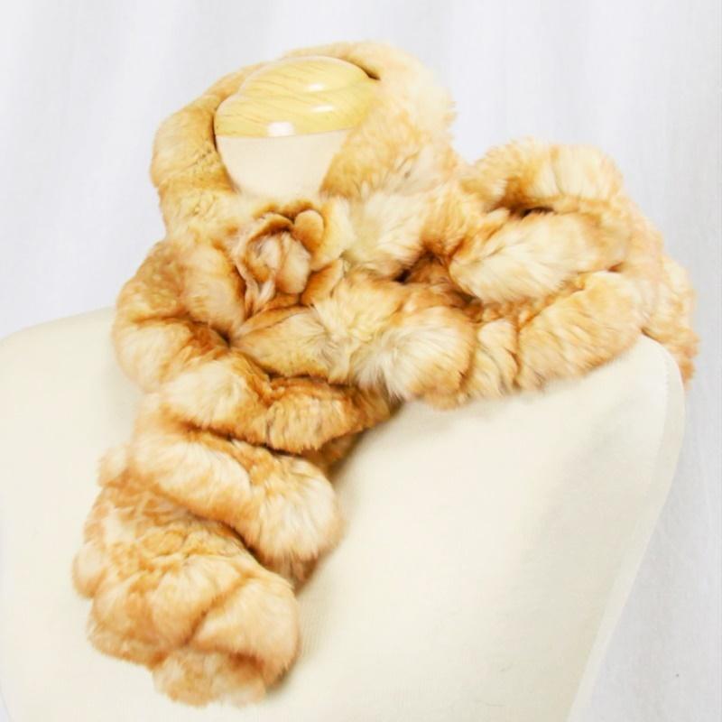 毛皮/ファー/レッキス / ラビット /マフラー  編み込みデザイン レッキスラビット コサージュ リアルファー『クリックポストのご選択で配送料無料』 |  | 03