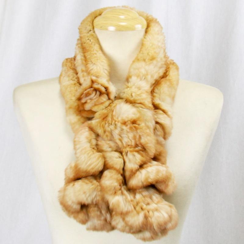 毛皮/ファー/レッキス / ラビット /マフラー  編み込みデザイン レッキスラビット コサージュ リアルファー『クリックポストのご選択で配送料無料』 |  | 04