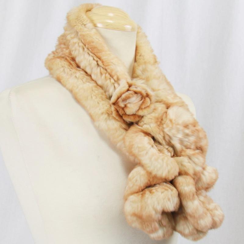 毛皮/ファー/レッキス / ラビット /マフラー  編み込みデザイン レッキスラビット コサージュ リアルファー『クリックポストのご選択で配送料無料』 |  | 05