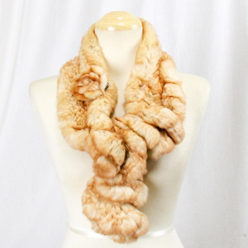 毛皮/ファー/レッキス / ラビット /マフラー  編み込みデザイン レッキスラビット コサージュ リアルファー『クリックポストのご選択で配送料無料』 |  | 06