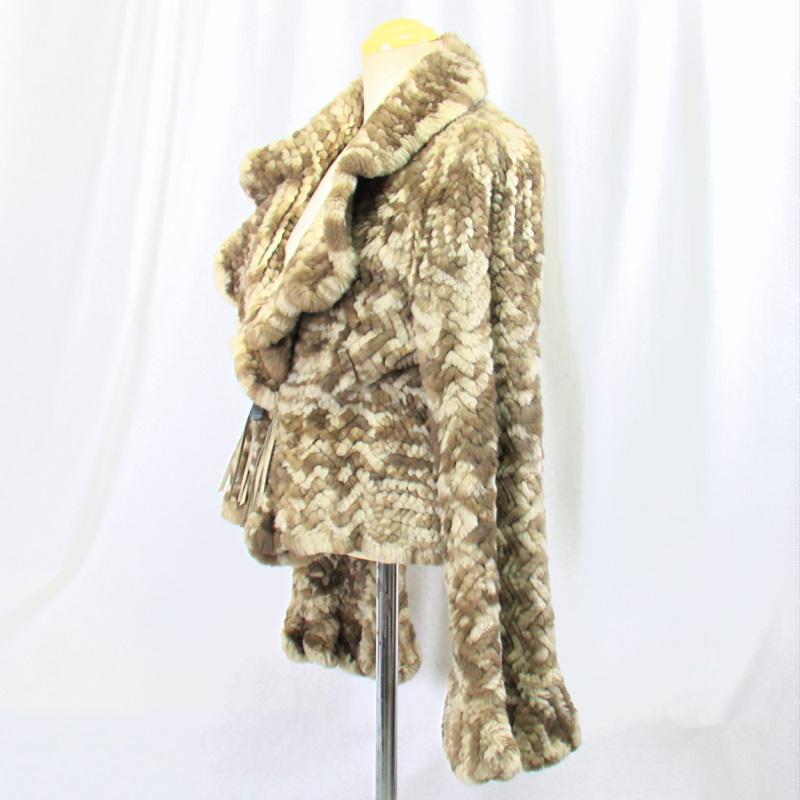 ヌートリア編み込みハーフコート毛皮ブラウン