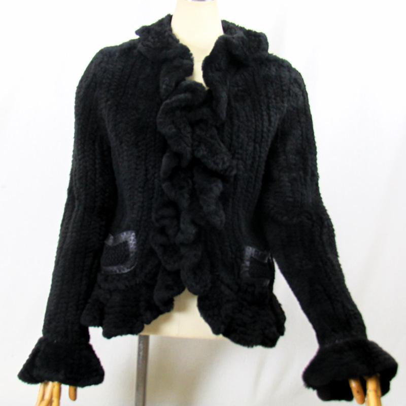 ヌートリア/リアルファー/毛皮　ヌートリアジャケット　フリル　ニッティング　編み込み　 | 