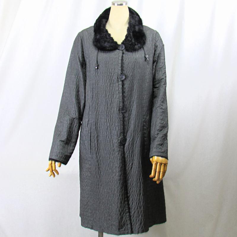 リバーシブル黒いフード付きミンクファーコート 毛皮/ミンク/ポリ＆ナイロン/リバーシブル フード付 リアルファー