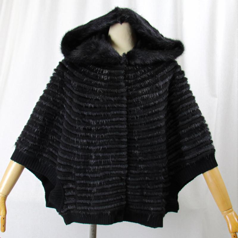 ヌートリア/ミンク/リアルファー/毛皮 ケープ ジャケット フード付